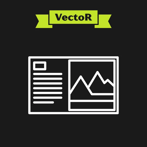 Weiße Linie Postkartensymbol isoliert auf schwarzem Hintergrund. Vektorillustration — Stockvektor
