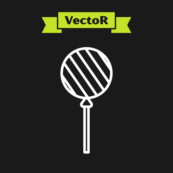 Línea blanca Icono de piruleta aislado sobre fondo negro. Comida, delicioso símbolo. Ilustración vectorial — Vector de stock