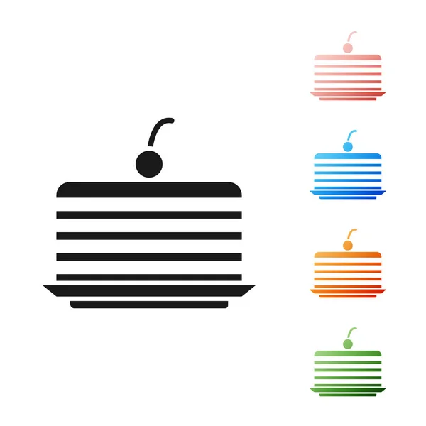 黑色蛋糕图标孤立在白色背景。 生日快乐Happy birthday day. 设置彩色图标。 病媒图解 — 图库矢量图片