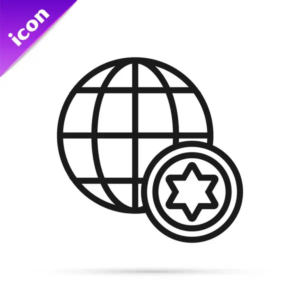 Black line World Globe e Israel icono aislado sobre fondo blanco. Ilustración vectorial — Vector de stock