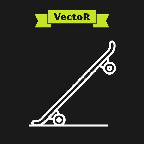 White line Skateboard icon isolated on black background. Extreme sport. Sport equipment. Vector Illustration — Stock Vector