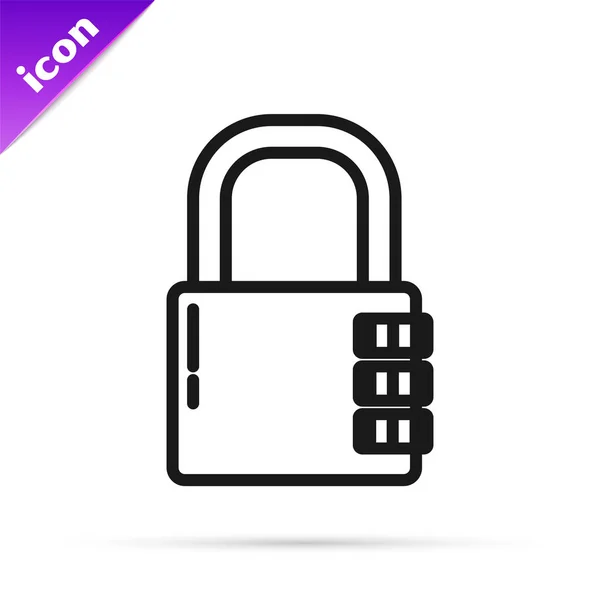 Black line Safe combination lock icon isolated on white background. Combination padlock. Security, safety, protection, password, privacy. Vector Illustration — Stock Vector