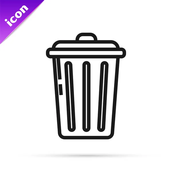 Black line Trash can icon isolated on white background. Garbage bin sign. Recycle basket icon. Office trash icon. Vector Illustration — Stock Vector