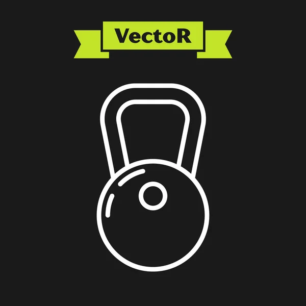 White Line Kettlebell Symbol isoliert auf schwarzem Hintergrund. Vektorillustration — Stockvektor