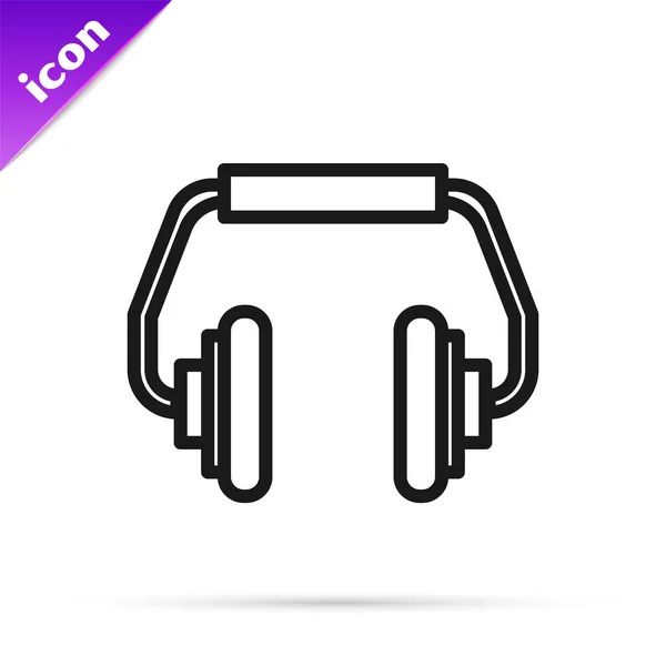 Linha preta Headphones ícone isolado no fundo branco. Fones de ouvido. Conceito para ouvir música, serviço, comunicação e operador. Ilustração vetorial — Vetor de Stock