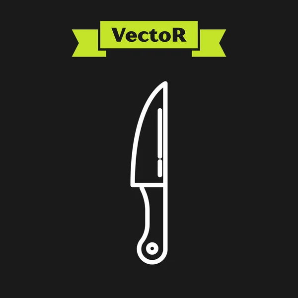Weiße Linie Messer Symbol isoliert auf schwarzem Hintergrund. Bestecksymbol vorhanden. Vektorillustration — Stockvektor