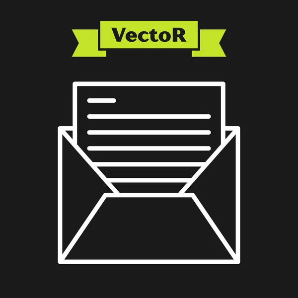 Línea blanca Icono de correo electrónico y correo electrónico aislado sobre fondo negro. Envolvente símbolo e-mail. Señal de correo electrónico. Ilustración vectorial — Vector de stock