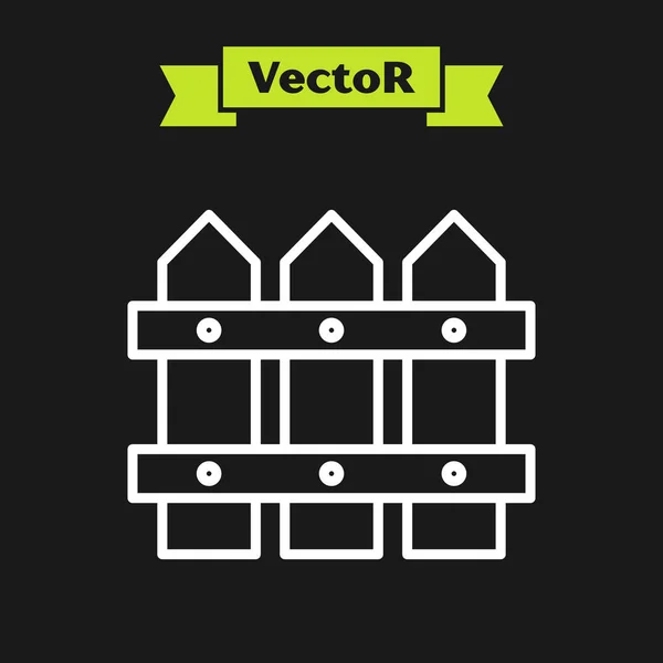 Weiße Linie Gartenzaun Holzsymbol isoliert auf schwarzem Hintergrund. Vektorillustration — Stockvektor