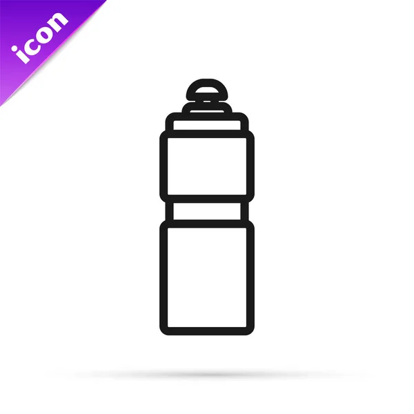 Svart linje Fitness Shaker ikon isolerad på vit bakgrund. Sport shaker flaska med lock för vatten och protein cocktails. Vektor Illustration — Stock vektor