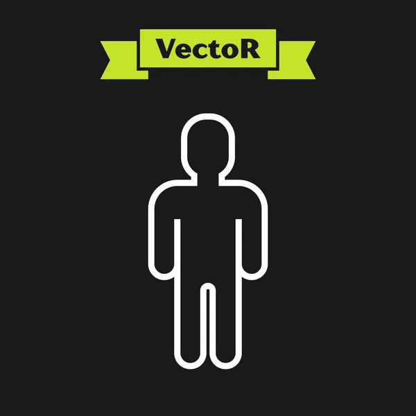 Línea blanca Usuario de hombre en traje de negocios icono aislado sobre fondo negro. Icono de perfil de usuario de símbolo de avatar empresarial. Señal de usuario masculino. Ilustración vectorial — Vector de stock