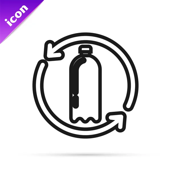 Черная линия Переработка пластиковой бутылки значок изолирован на белом фоне. Векторная миграция — стоковый вектор