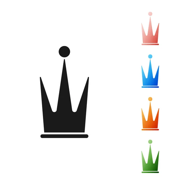 Fekete korona ikon elszigetelt fehér háttérrel. Állítsa be az ikonok színes. Vektorillusztráció — Stock Vector