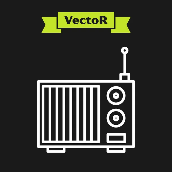 Weißes Zeilenradio mit Antennensymbol isoliert auf schwarzem Hintergrund. Vektorillustration — Stockvektor