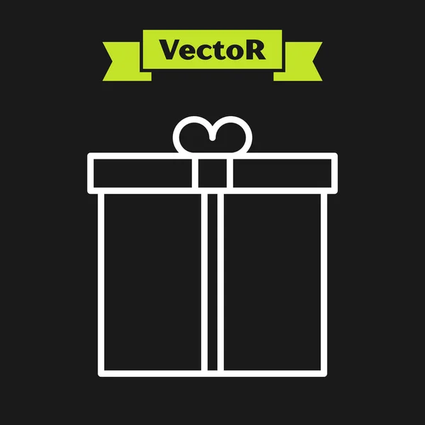 Weiße Linie Geschenk-Box-Symbol isoliert auf schwarzem Hintergrund. Vektorillustration — Stockvektor