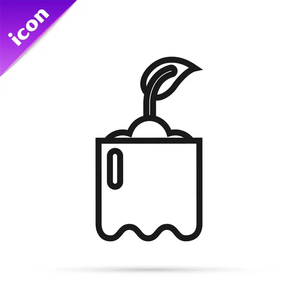 Línea negra Sprout en icono de botella aislado sobre fondo blanco. Semillas y plántulas. Firma de hojas. La naturaleza de la hoja. Ilustración vectorial — Vector de stock