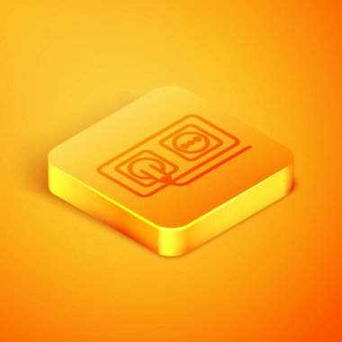 Isometric Line Electrical outlet simgesi turuncu arka planda izole edildi. Elektrik prizi. Rosette sembolü. Turuncu kare düğme. Vektör İllüstrasyonu