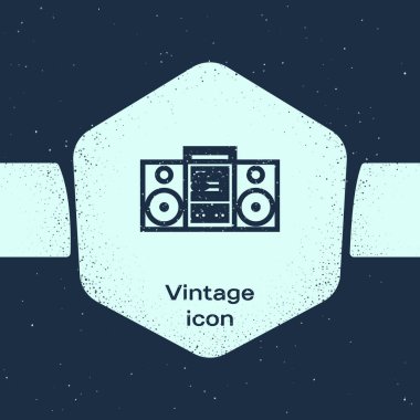 Grunge Line Home müzik seti. Mavi arka planda iki hoparlör ikonu var. Müzik sistemi. Tek renkli klasik çizim. Vektör İllüstrasyonu