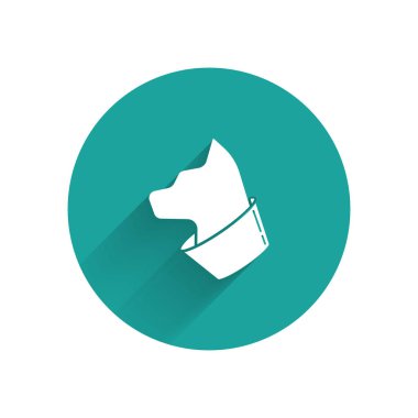 Beyaz Kedi simgesi uzun gölge ile izole. Yeşil daire düğmesi. Vektör İllüstrasyonu