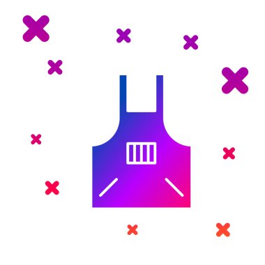 Renkli mutfak önlüğü simgesi beyaz arkaplanda izole edildi. Yemek pişirmek için şef üniforması. Kademeli rastgele dinamik şekiller. Vektör İllüstrasyonu