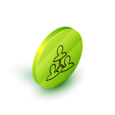 Isometric line Project ekip taban simgesi beyaz arkaplanda izole edildi. İş analizi ve planlama, danışmanlık, takım çalışması, proje yönetimi. Yeşil daire düğmesi. Vektör İllüstrasyonu