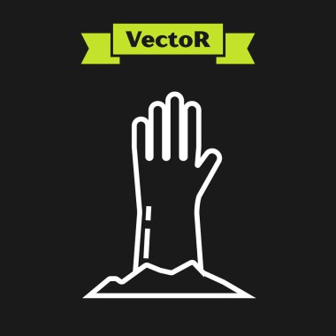 Siyah arka planda beyaz çizgili Zombi el simgesi var. Silah canavarı öldü. Mutlu Cadılar Bayramı Partisi. Vektör İllüstrasyonu