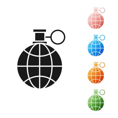 Siyah Gezegen Dünyası ve beyaz arka planda izole edilmiş bir geri dönüşüm ikonu. Çevresel konsept. Simgeleri renklendirin. Vektör İllüstrasyonu