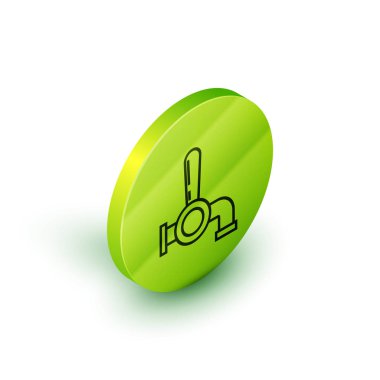 İzometrik çizgi bira tıklatma simgesi beyaz arkaplanda izole edildi. Yeşil daire düğmesi. Vektör İllüstrasyonu