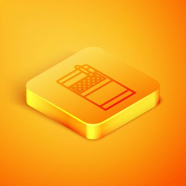 Isometric hattı Açık sigara paketi simgesi turuncu arka planda izole. Sigara paketleri. Turuncu kare düğme. Vektör İllüstrasyonu