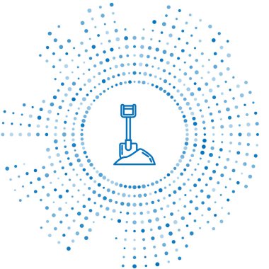 Mavi çizgi Kürek zemin simgesi beyaz arka plan üzerinde izole. Bahçıvanlık aleti. Bahçecilik, tarım, tarım için bir araç. Soyut daire rasgele nokta. Vektör İllüstrasyonu