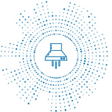 Mavi çizgi Mutfak Çıkartma vantilatörü simgesi beyaz arkaplanda izole edildi. Mutfak kaputu. Mutfak egzozu. Ev aletleri. Soyut çember rastgele noktalar. Vektör İllüstrasyonu