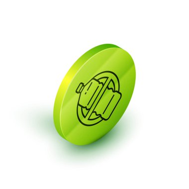 Beyaz arka planda plastik şişe simgesi yok. Yeşil daire düğmesi. Vektör İllüstrasyonu