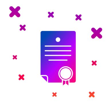 Renk Sertifikası şablon simgesi beyaz arkaplanda izole edildi. Başarı, ödül, diploma, burs, diploma. İş başarısı sertifikası Kademeli rastgele dinamik şekiller. Vektör İllüstrasyonu