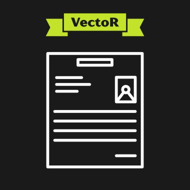 Siyah arkaplanda beyaz çizgi kişisel belge simgesi izole edildi. Dosya simgesi. Kontrol listesi simgesi. İş konsepti. Vektör İllüstrasyonu
