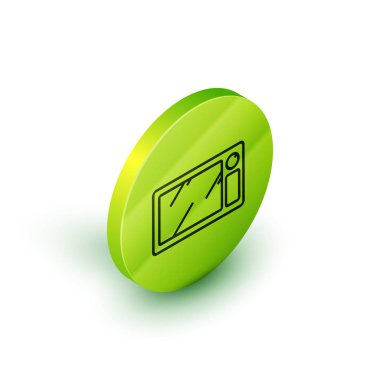 Beyaz zemin üzerinde izole edilmiş Isome hattı mikrodalga fırın ikonu. Ev aletleri simgesi. Yeşil daire düğmesi. Vektör İllüstrasyonu