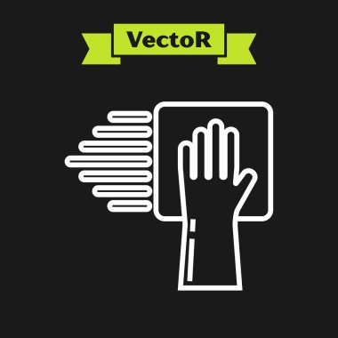 Beyaz çizgi temizlik servisi simgesi siyah arkaplanda izole edildi. Vektör İllüstrasyonu