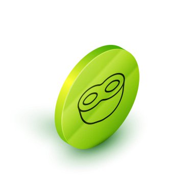 Beyaz arkaplanda izole edilmiş Isometric çizgi Festive maske simgesi. Yeşil daire düğmesi. Vektör İllüstrasyonu