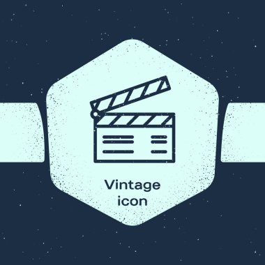 Grunge Line Film alkışlama simgesi mavi arkaplanda izole edildi. Film alkışlama tahtası. Alkış tahtası işareti. Sinema yapımı veya medya endüstrisi konsepti. Tek renkli klasik çizim. Vektör İllüstrasyonu