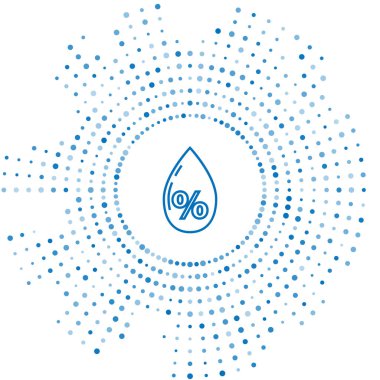 Mavi çizgi Su bırakma yüzdesi simgesi beyaz arkaplanda izole edildi. Nem analizi. Soyut çember rastgele noktalar. Vektör İllüstrasyonu