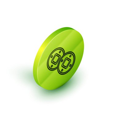 Beyaz arka planda izole edilmiş Yahudi madeni para simgesi. Para birimi sembolü. Yeşil daire düğmesi. Vektör İllüstrasyonu