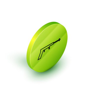 Isometric halat balıkçılık zıpkın ikonu beyaz arka planda izole. Suyun altında balık yakalamak için balıkçılık üreticileri. Su altı ekipmanları. Yeşil daire düğmesi. Vektör İllüstrasyonu