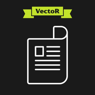 Beyaz çizgi Belge simgesi siyah arka planda yalıtılmış. Dosya simgesi. Denetim listesi simgesi. İş konsepti. Vektör İllüstrasyonu
