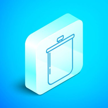 Isometric hattı yemek pişirme ikonu mavi arka planda izole. Haşlama ya da güveç besin sembolü. Gümüş kare düğme. Vektör İllüstrasyonu