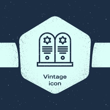 Grunge Line Tombstone. Mavi arka planda David Icon 'un yıldızı var. Yahudi mezar taşı. Mezar taşı simgesi. Tek renkli klasik çizim. Vektör İllüstrasyonu