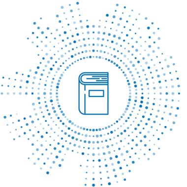 Mavi çizgi kitabı simgesi beyaz arkaplanda izole edildi. Soyut çember rastgele noktalar. Vektör İllüstrasyonu