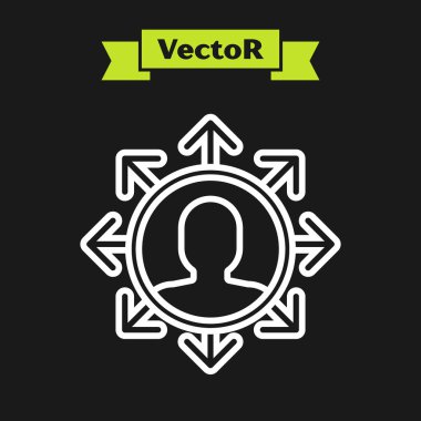 Beyaz çizgi Proje ekibi üs simgesi siyah arkaplanda izole edildi. İş analizi ve planlama, danışmanlık, takım çalışması, proje yönetimi. Vektör İllüstrasyonu