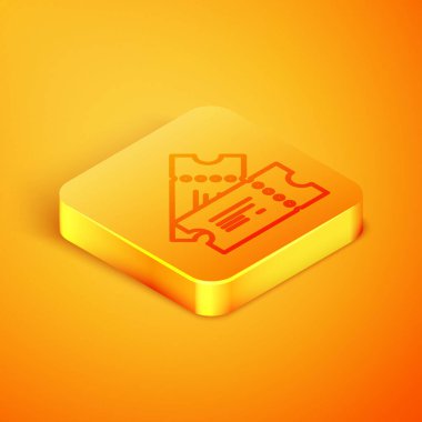 Isometric Line sinema bileti ikonu turuncu arka planda izole edildi. Turuncu kare düğme. Vektör İllüstrasyonu