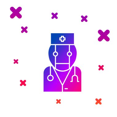 Renkli robot doktor simgesi beyaz arkaplanda izole edildi. Tıbbi online danışmanlık robot silueti yapay zeka. Kademeli rastgele dinamik şekiller. Vektör İllüstrasyonu