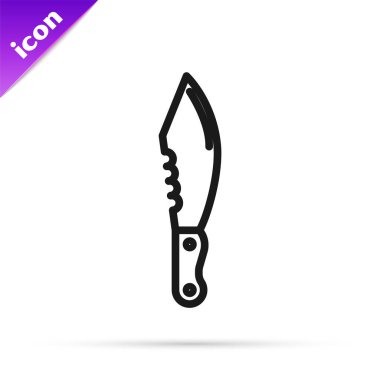 Beyaz arka planda siyah çizgili askeri bıçak ikonu var. Vektör İllüstrasyonu