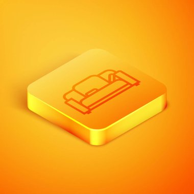 Isometric Line Sofa simgesi turuncu arkaplanda izole edildi. Turuncu kare düğme. Vektör İllüstrasyonu