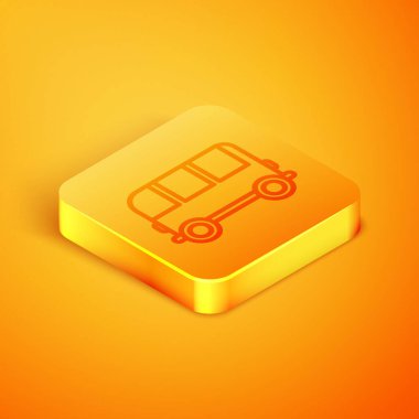 Isometric Hattı Okul Otobüsü simgesi turuncu arka planda izole edildi. Turuncu kare düğme. Vektör İllüstrasyonu